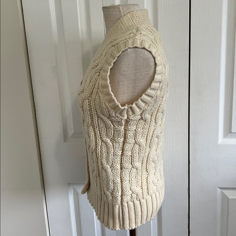 Vintage Aran Fisherman Wool Cream Cable Knit Sweater Vest - Picture 7 of 16